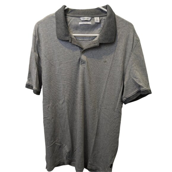 Calvin Klein Men's Liquid Touch XL Gray Stripe Collared Shirt - Picture 1 of 12